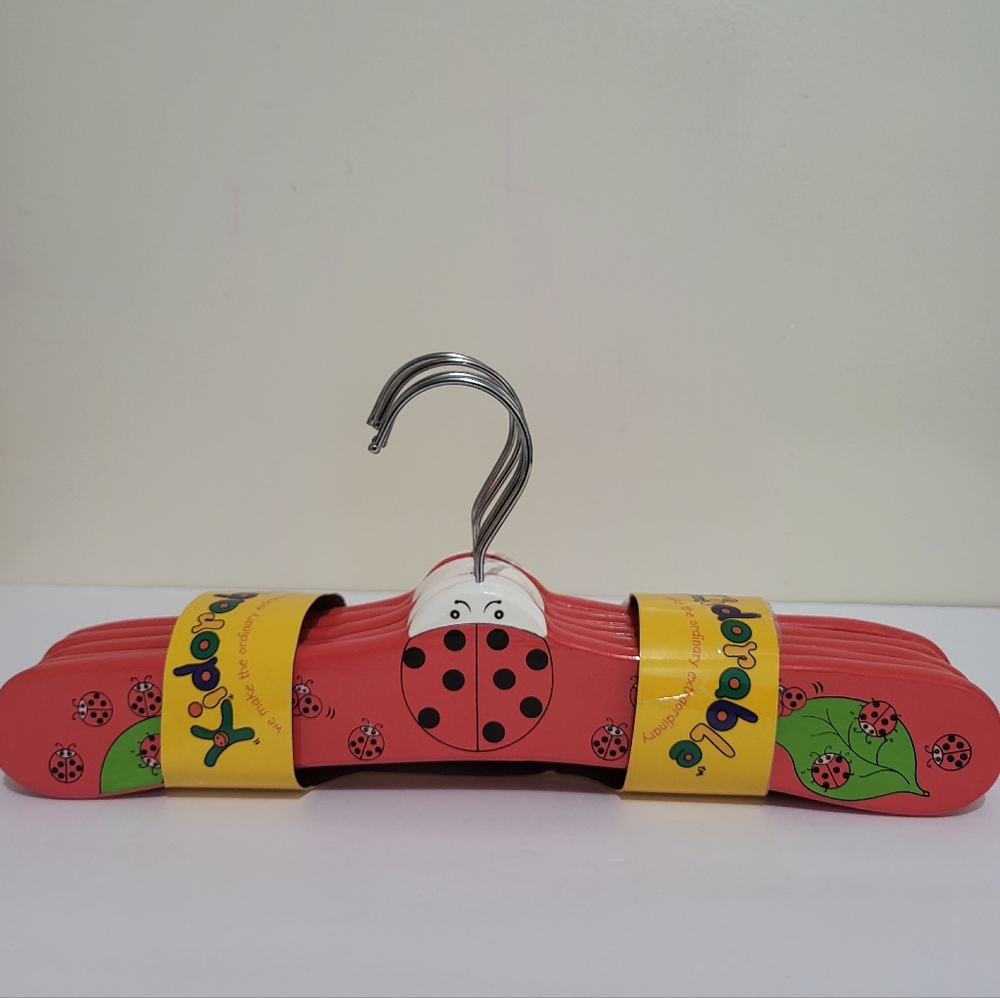 Vintage Kidorable Wooden Painted Child's LADYBUG CLOTHES HANGERS 14 in New